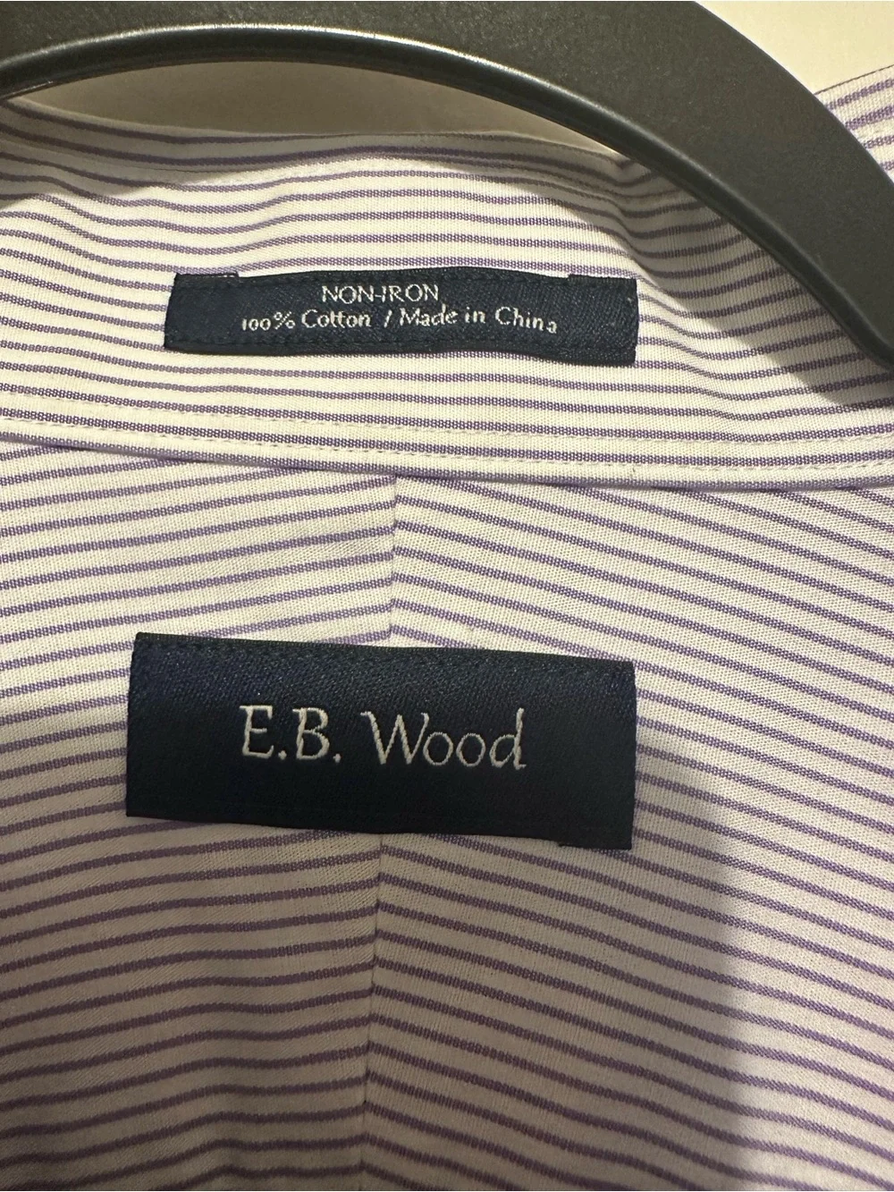 E.B. Wood Men's Non-Iron Dress Shirt Blue Stripe Long Sleeve Button Down 18 1/2